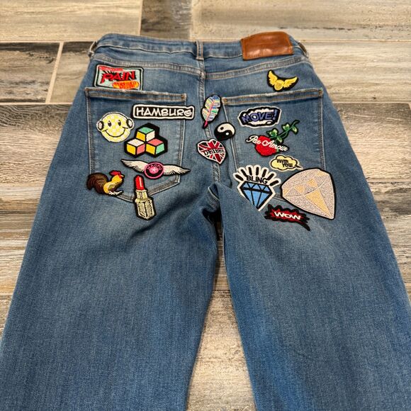 Zara Denim Jeans, Upcycled Sexy Patches, High Waisted, Flare Leg, Curvy Fit 36 - Picture 6 of 7